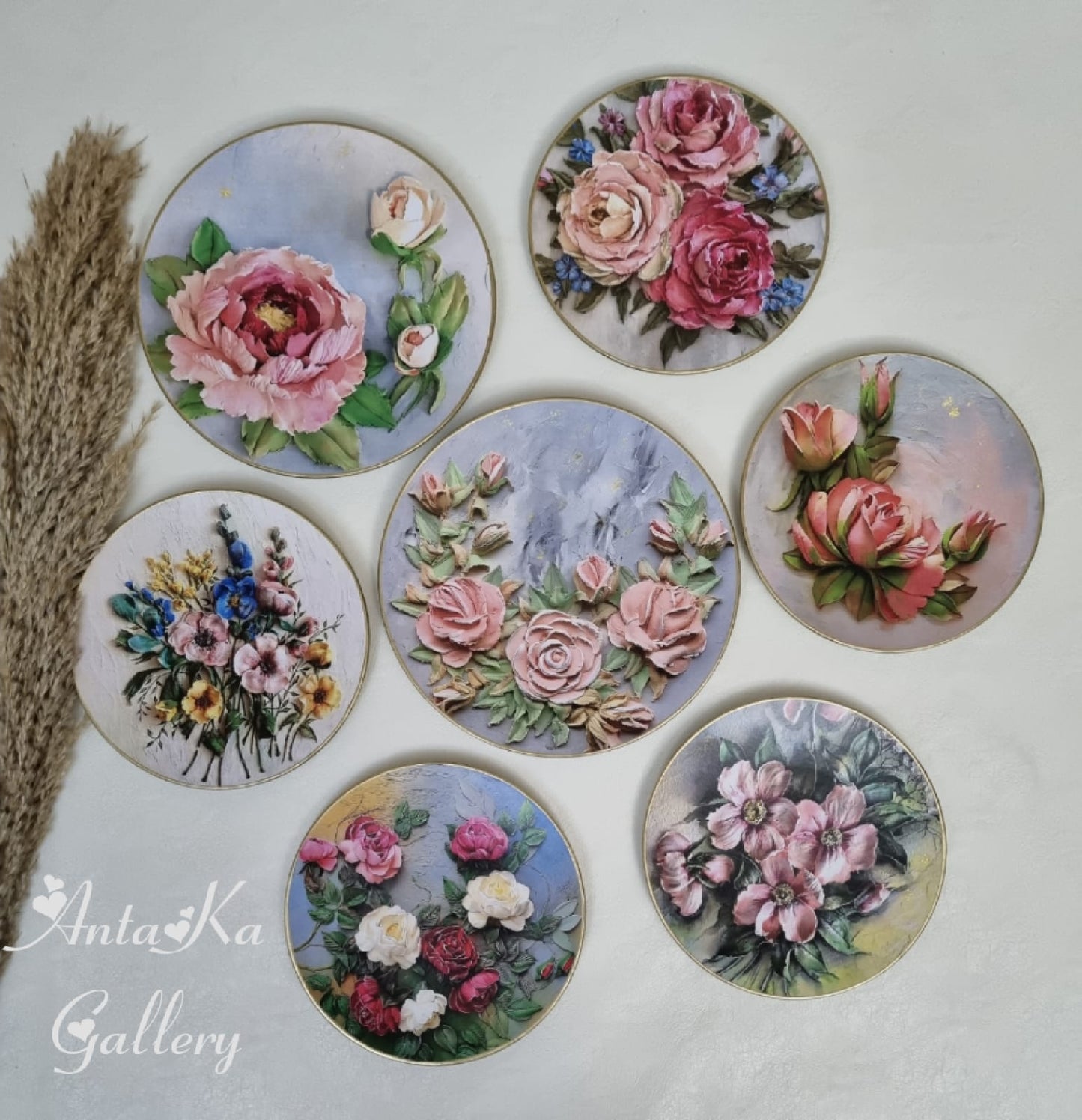 Decoupage Wall Plates Decor, Flowers