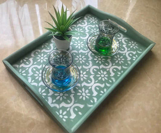صينية خشبية مغربية خضراء