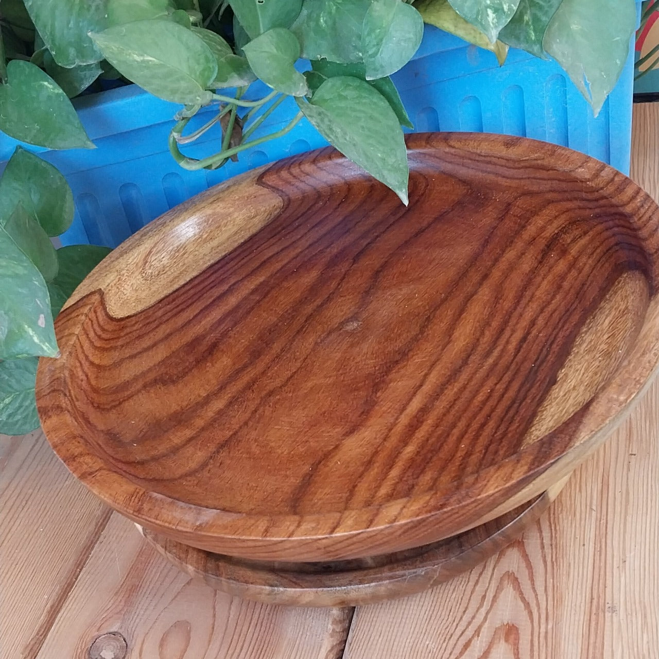 Wooden Flat 3 Plates Set