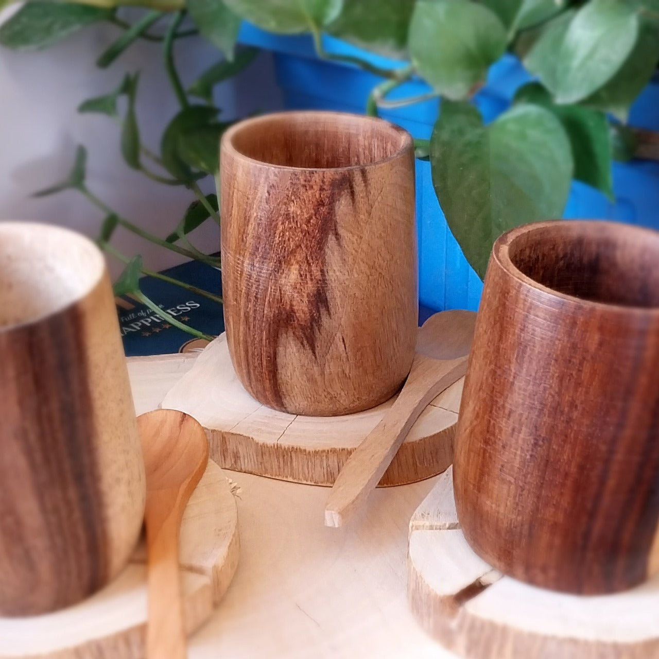 Wooden Tea Cup with Coaster and Spoon