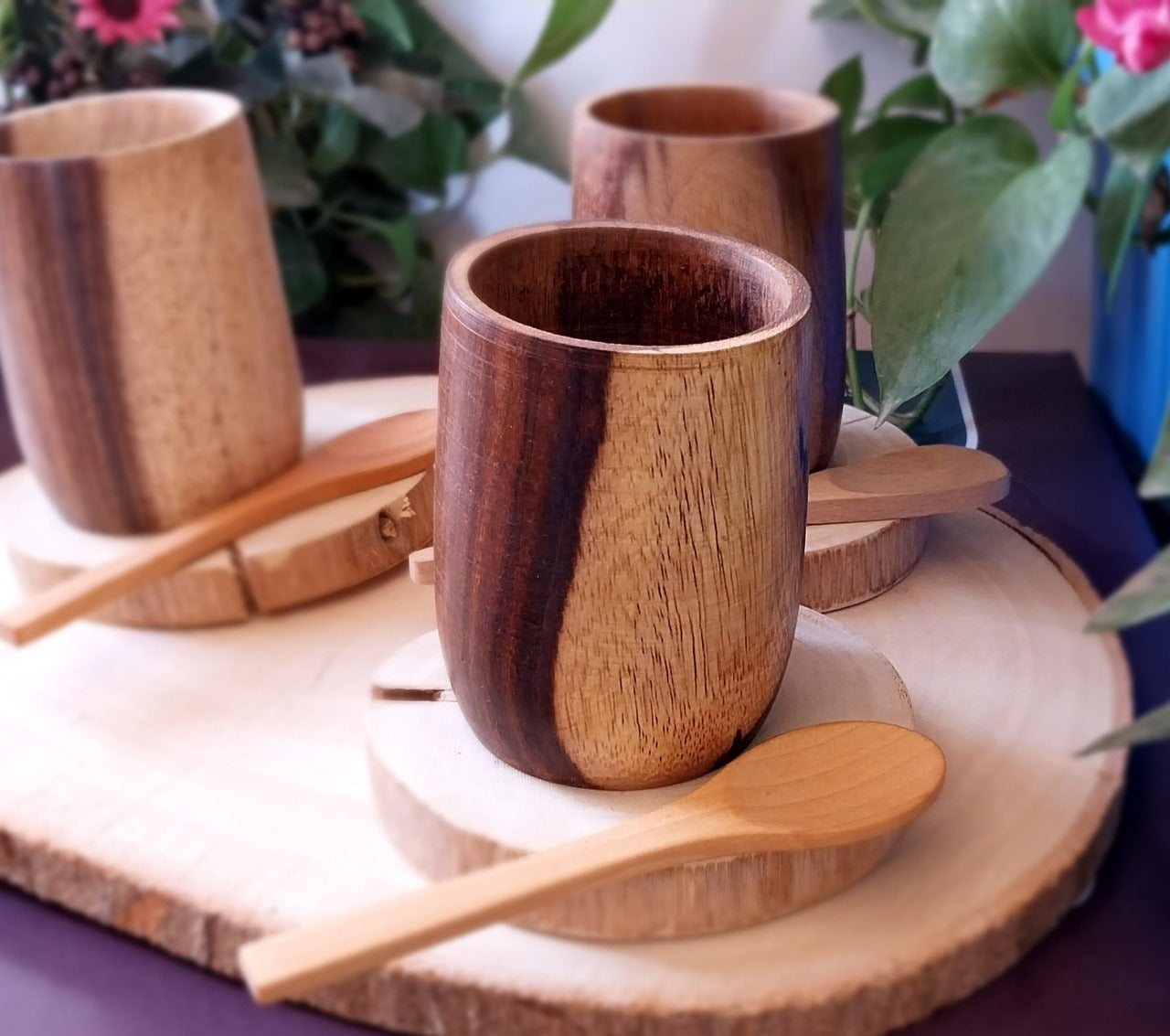 Wooden Tea Cup with Coaster and Spoon