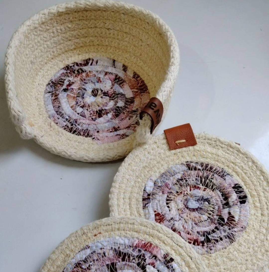 Set of Six Coasters and a Rack, Different Styles, Cotton Rope
